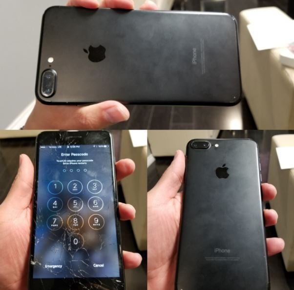 iPhone 7 Plus screen repair before and after — cracked display replaced with new screen at Solutionhubtech Vaishali